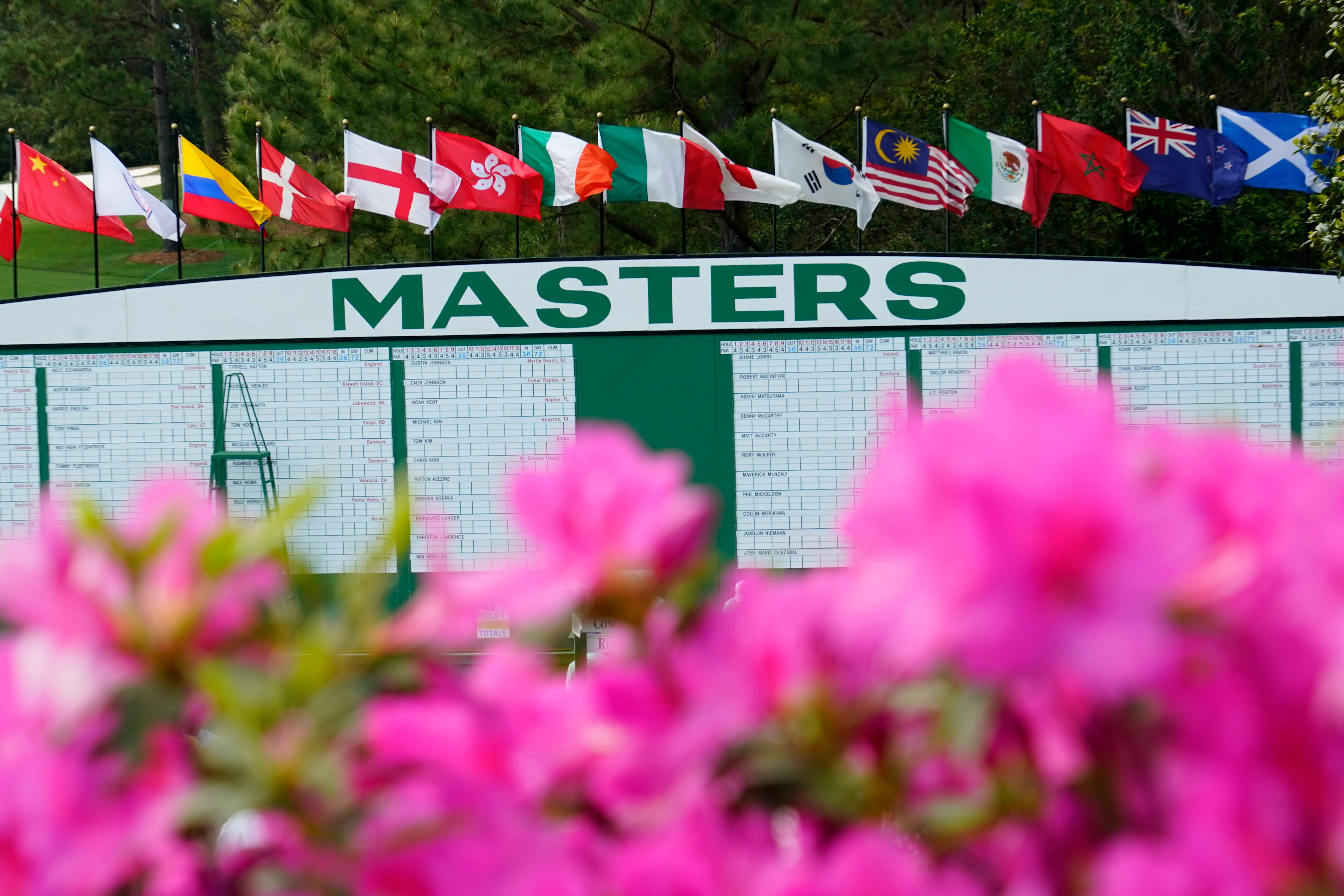 Het scorebord van The Masters op Augusta National Golf Club
