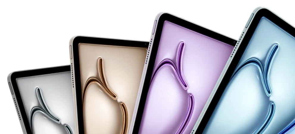 4 iPads met een achtergrond in verschillende kleuren