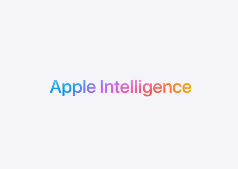 Apple Intelligence logo op een grijzige achtergrond