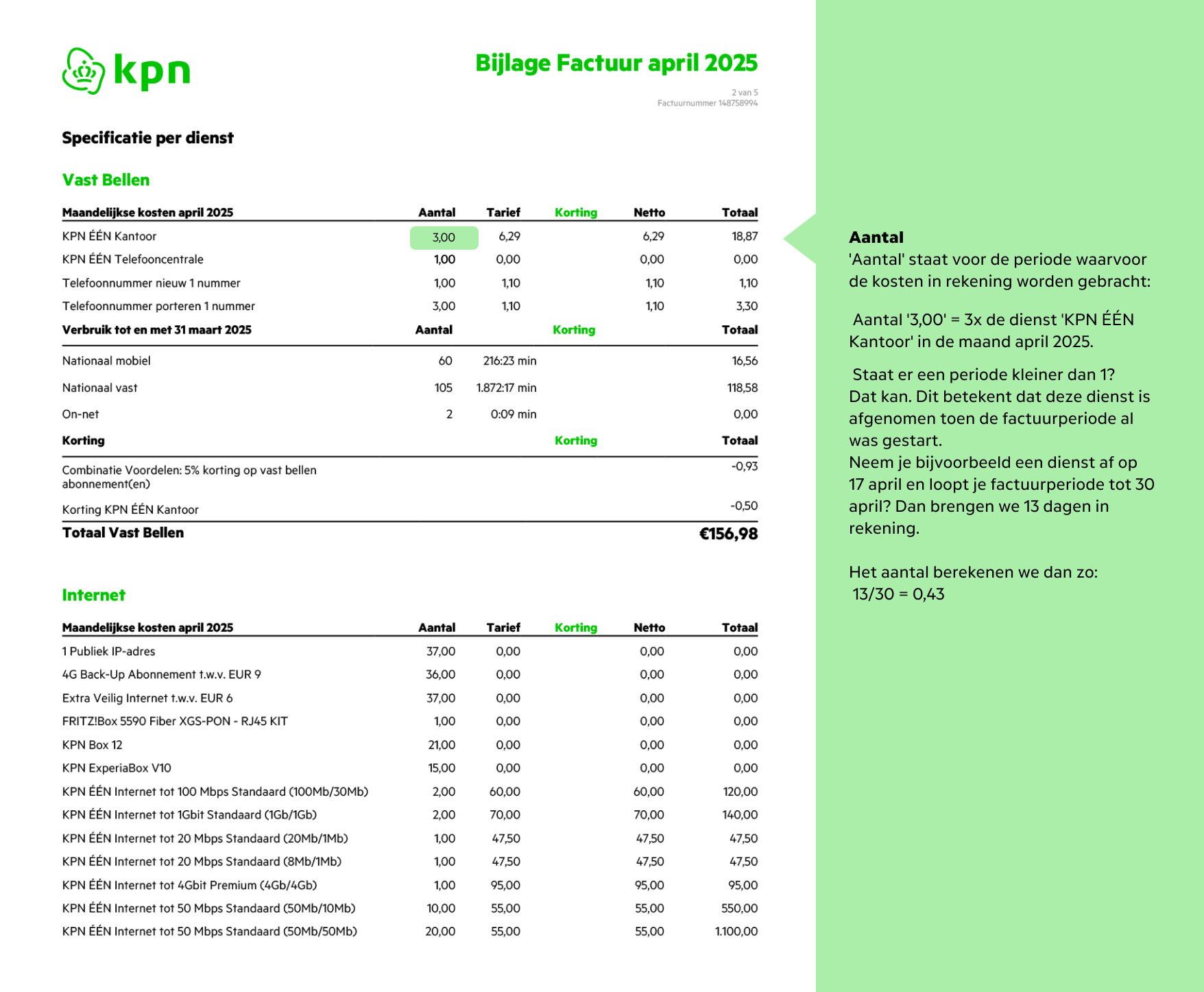 KPN EEN MKB Voorbeeld factuur blad 2