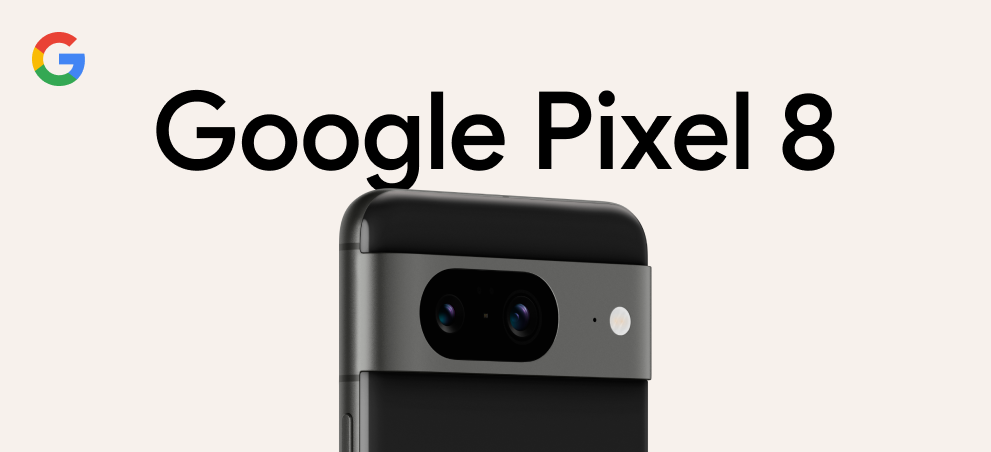 Google Pixel 8 toestel in het zwart, met het google logo