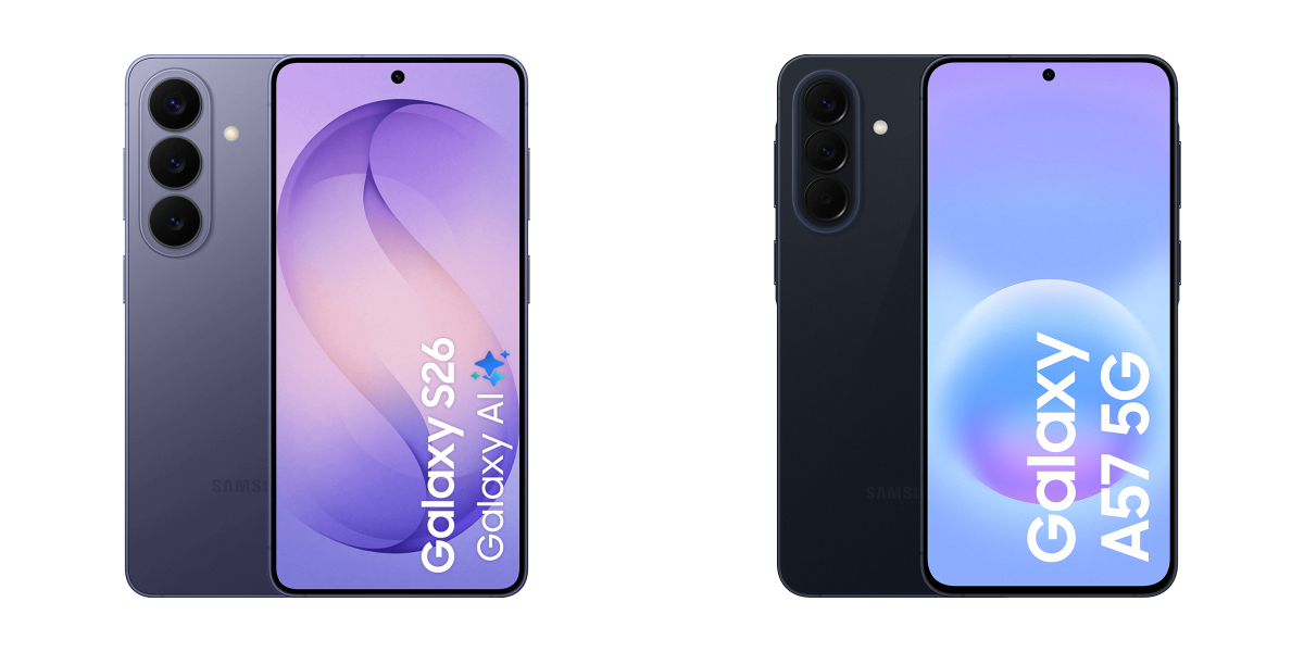 Samsung Galaxy S26 en Galaxy A57 naast elkaar