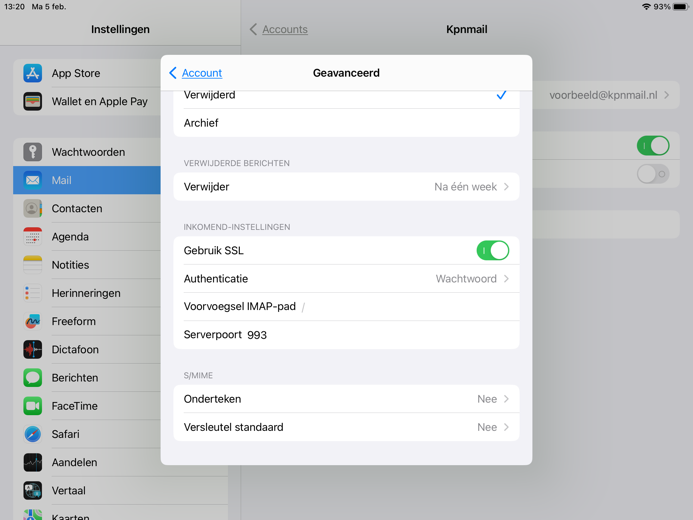 iPad en iPhone - veilige e-mailinstellingen - stap 5