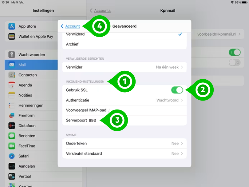 Inkomend-instellingen in de Mail app voor iPhone en iPad