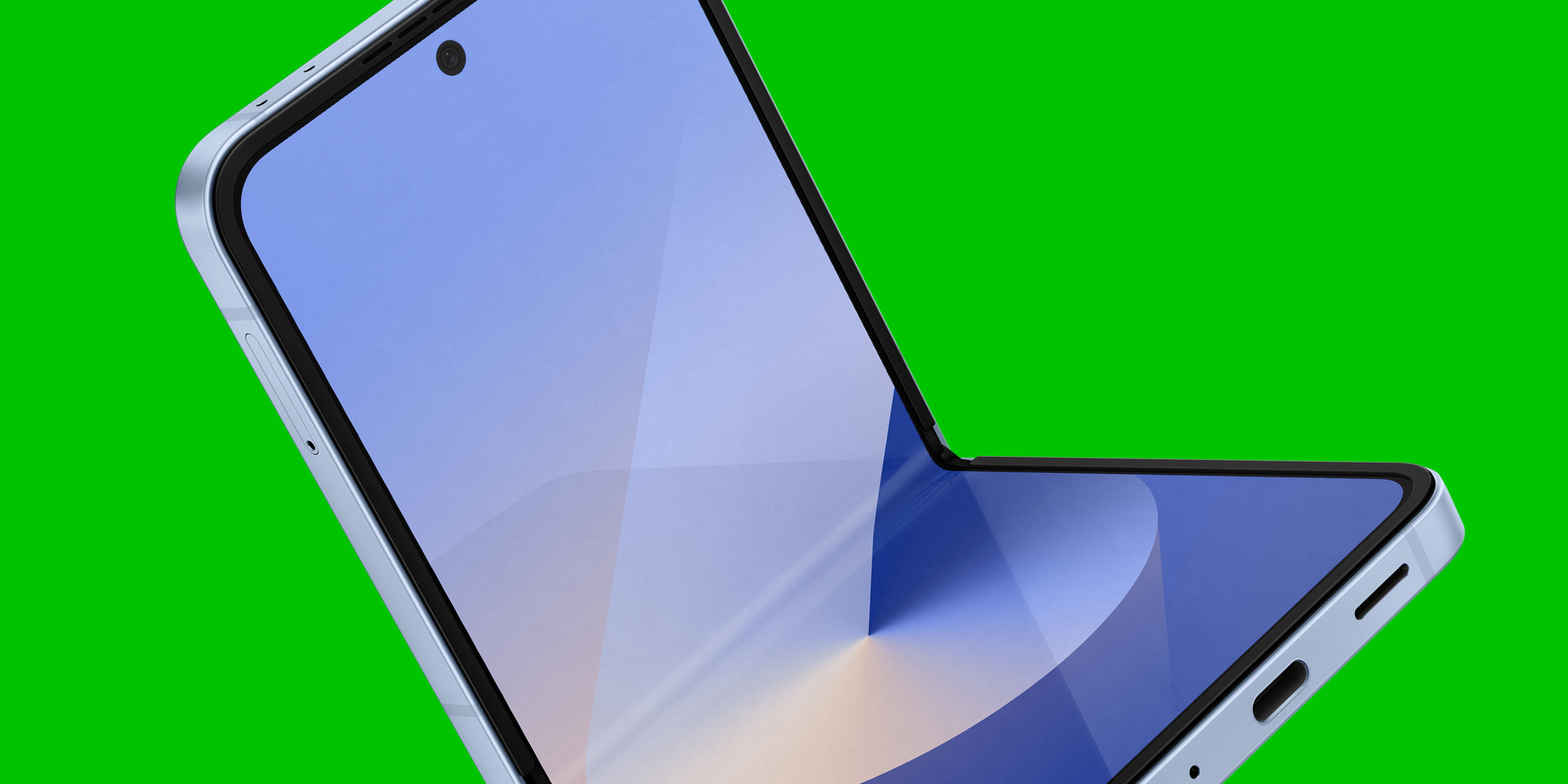 Samsung Galaxy Z Flip6 op groene achtergrond