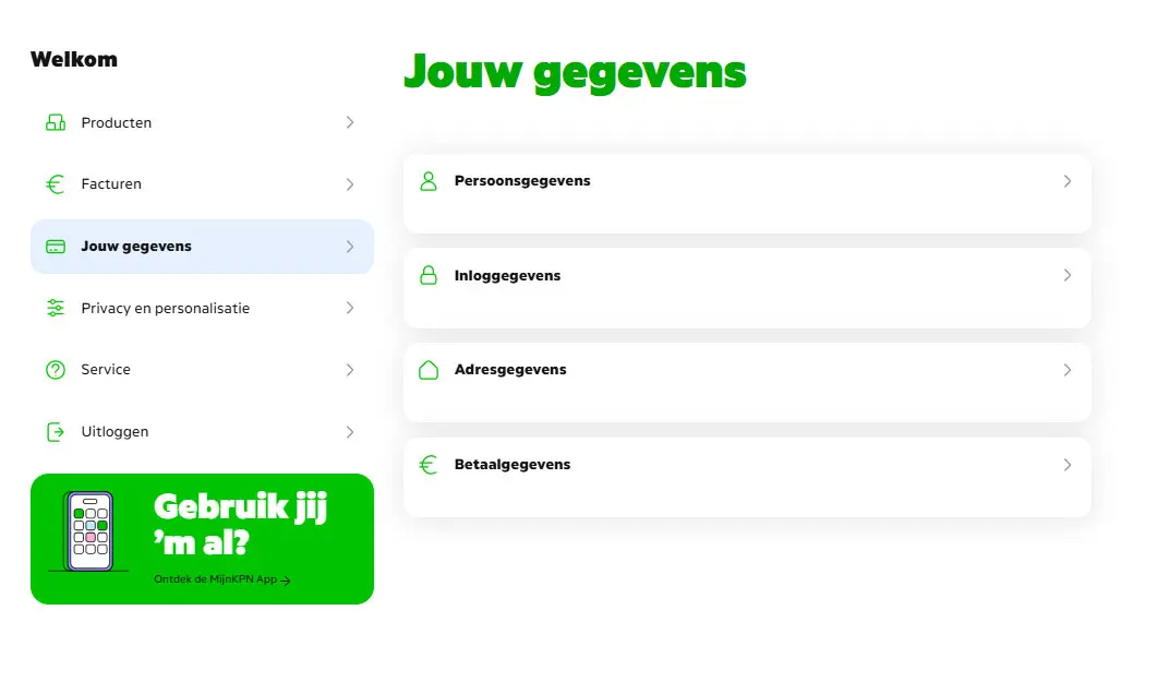 MijnKPN scherm - Jouw Gegevens