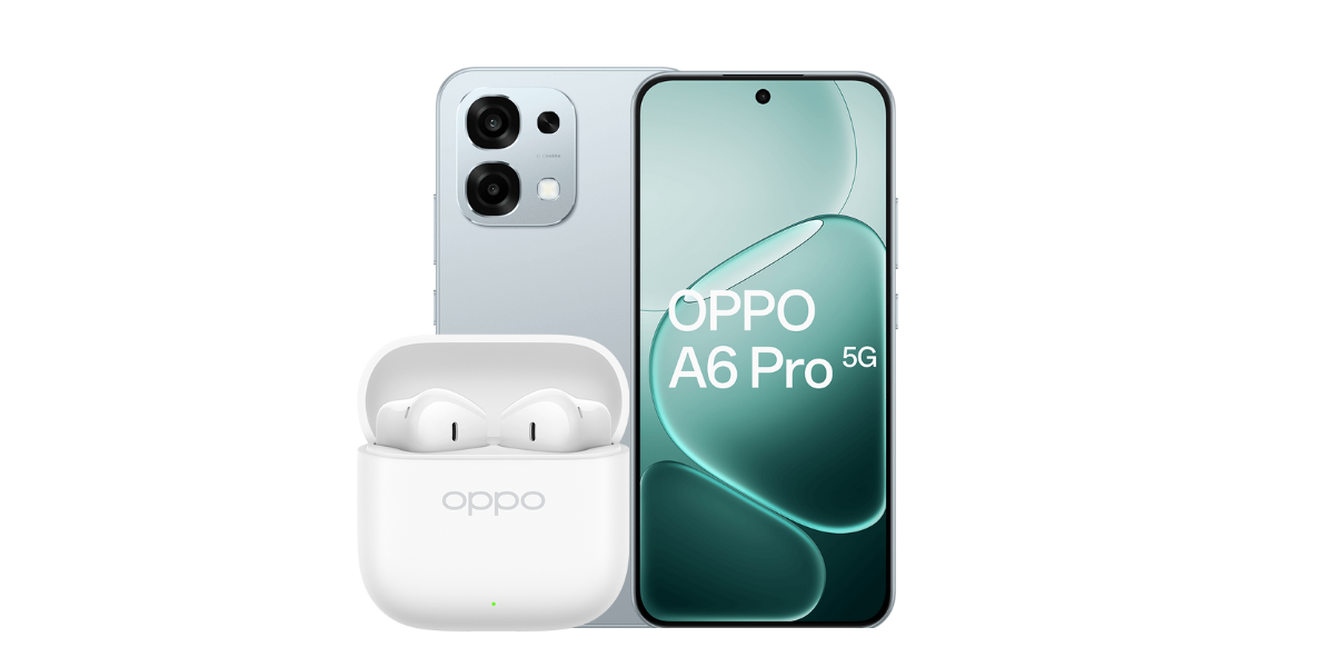 De Enco Buds3 oordopjes naast de grijze OPPO A6 Pro telefoon