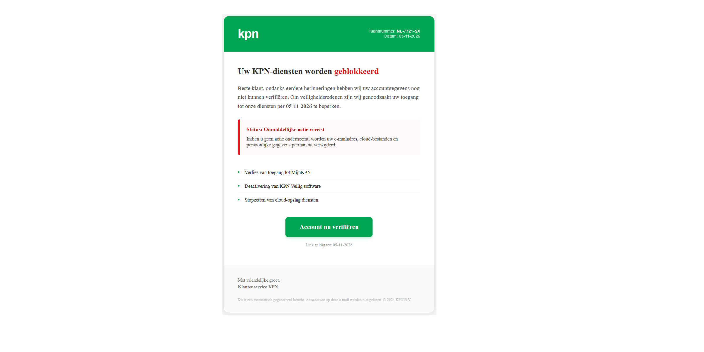 Afbeelding van phishing mail met onderwerp: Bevestig de volgende stappen