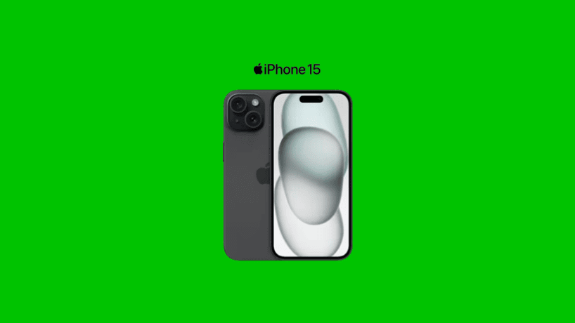 iPhone 15 op groene achtergond