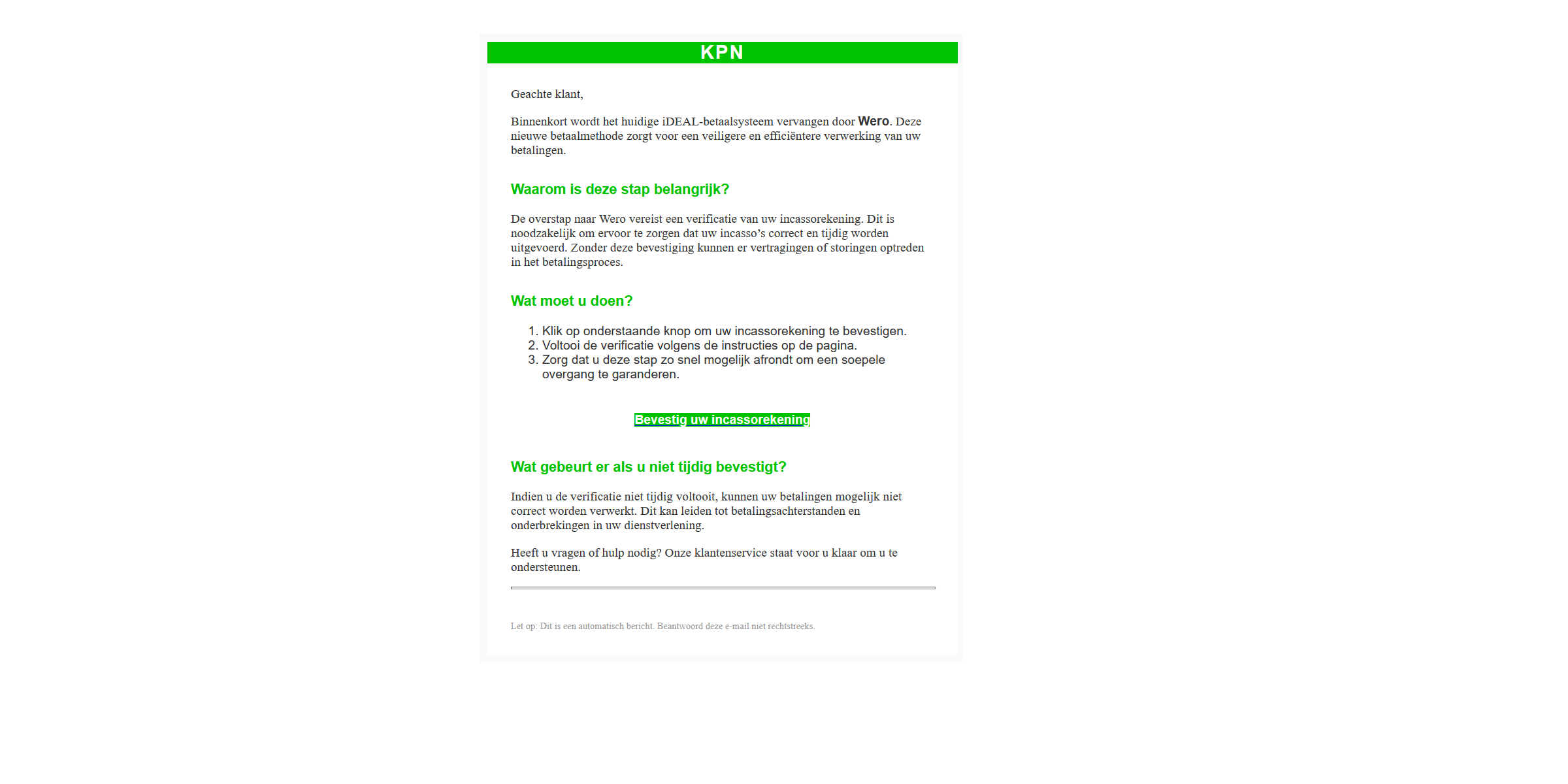 Afbeelding van phishing mail met onderwerp: Belangrijk: Betreft uw betalingen