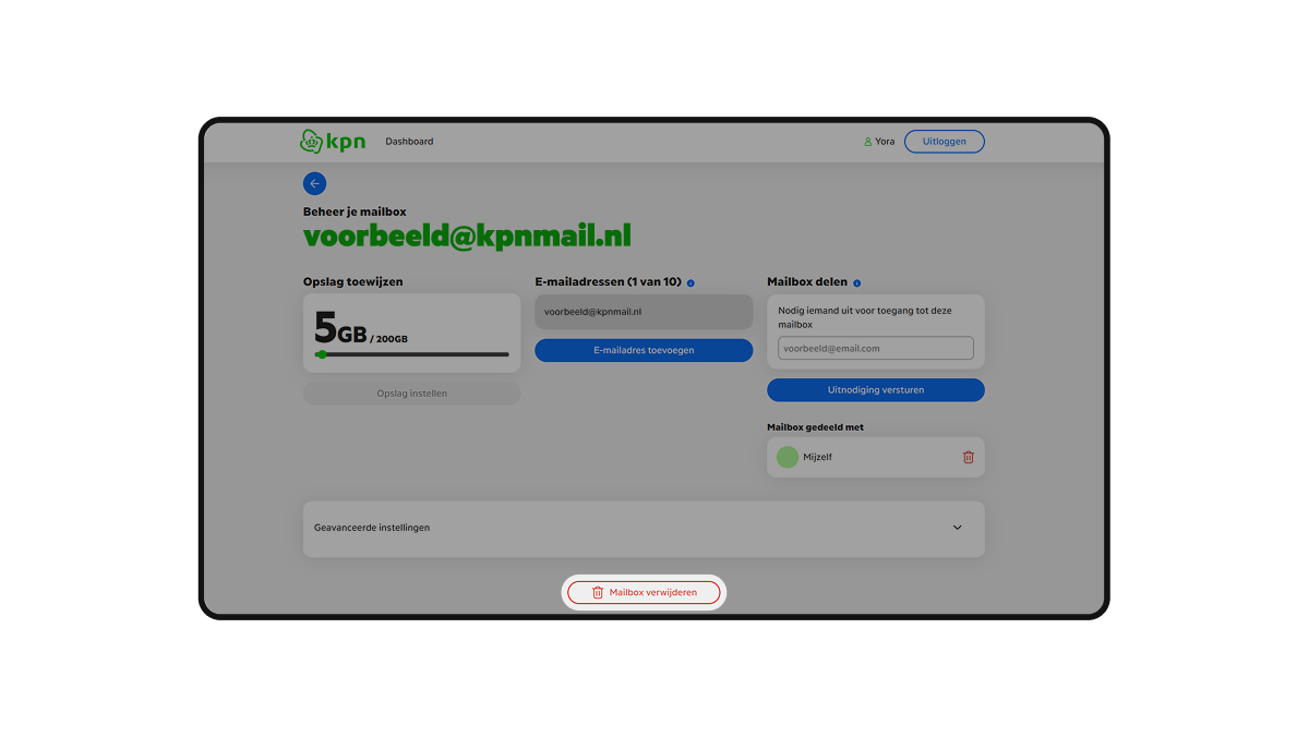 Stap 2: Klik op Mailbox verwijderen