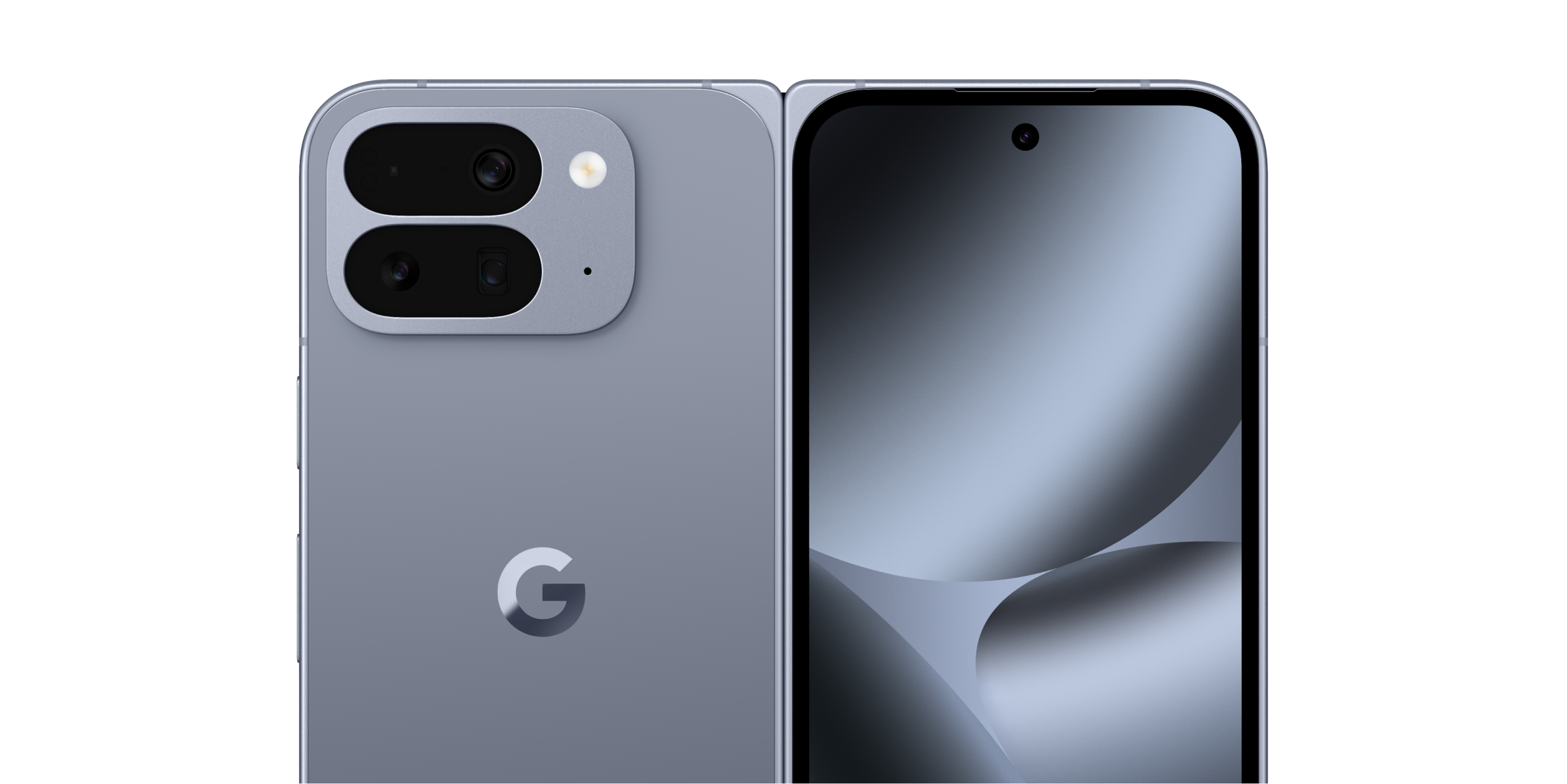 De bovenste helft van de Google Pixel 10 Pro Fold voor- en achterkant