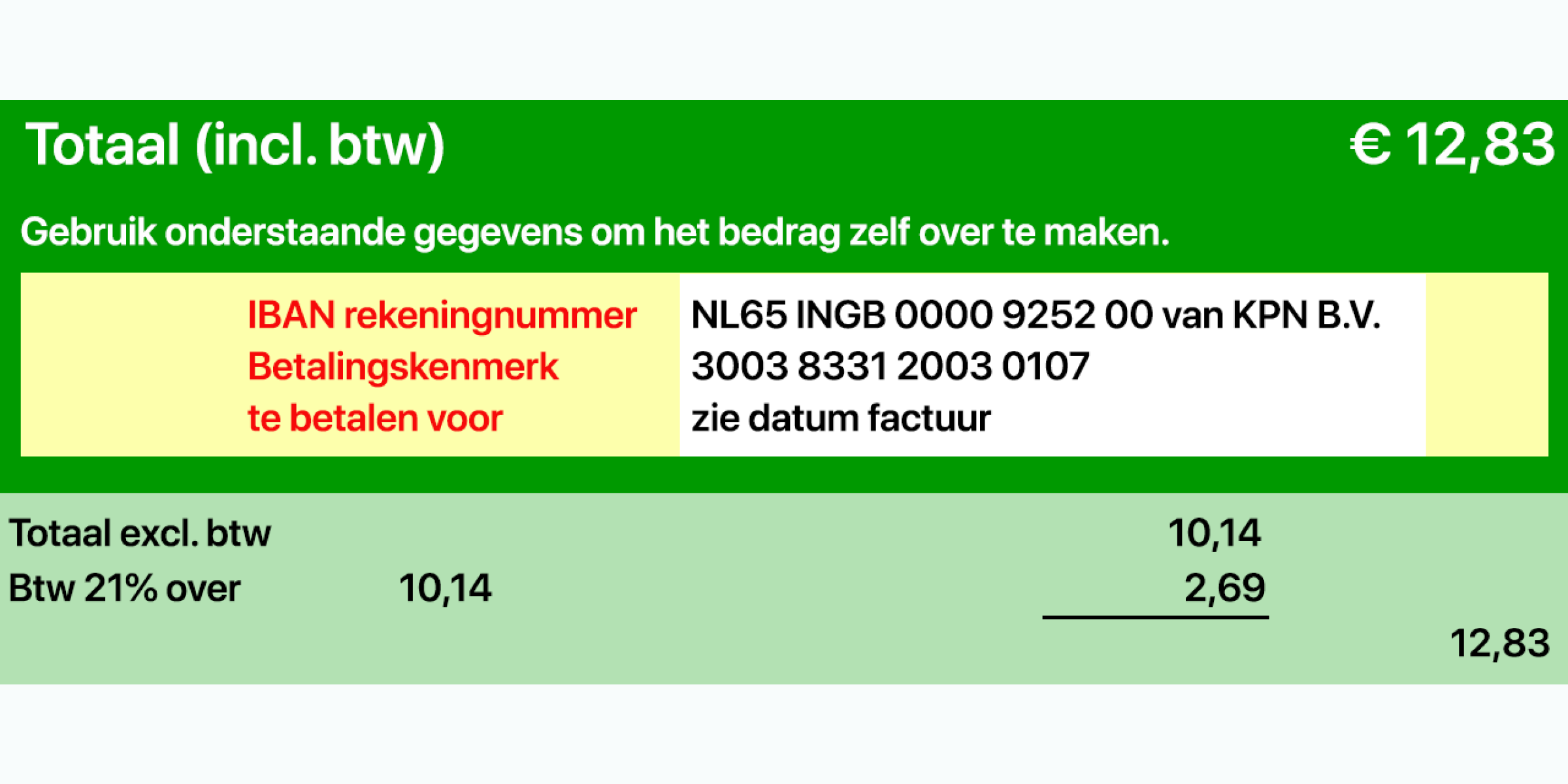 Betaalinstructie Vast bellen factuur