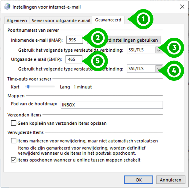 Geavanceerde instellingen voor e-mail in Outlook 2019