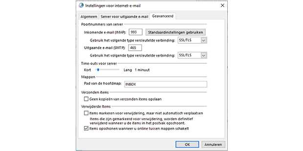 Geavanceerde instellingen voor e-mail in Outlook 2019