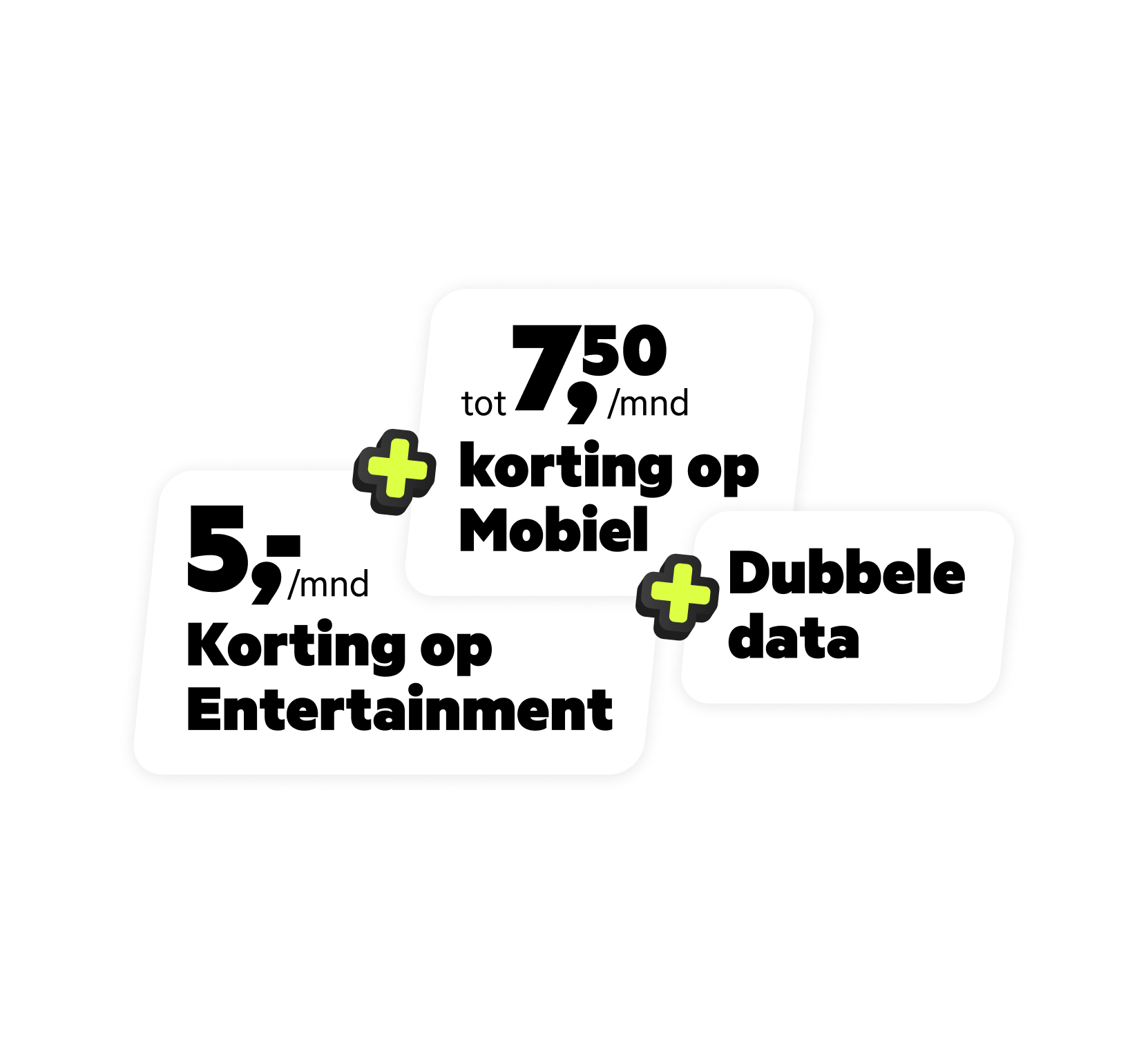 tot 7,50 euro korting op mobiel + 5 euro per maand korting op entertainment + dubbele data