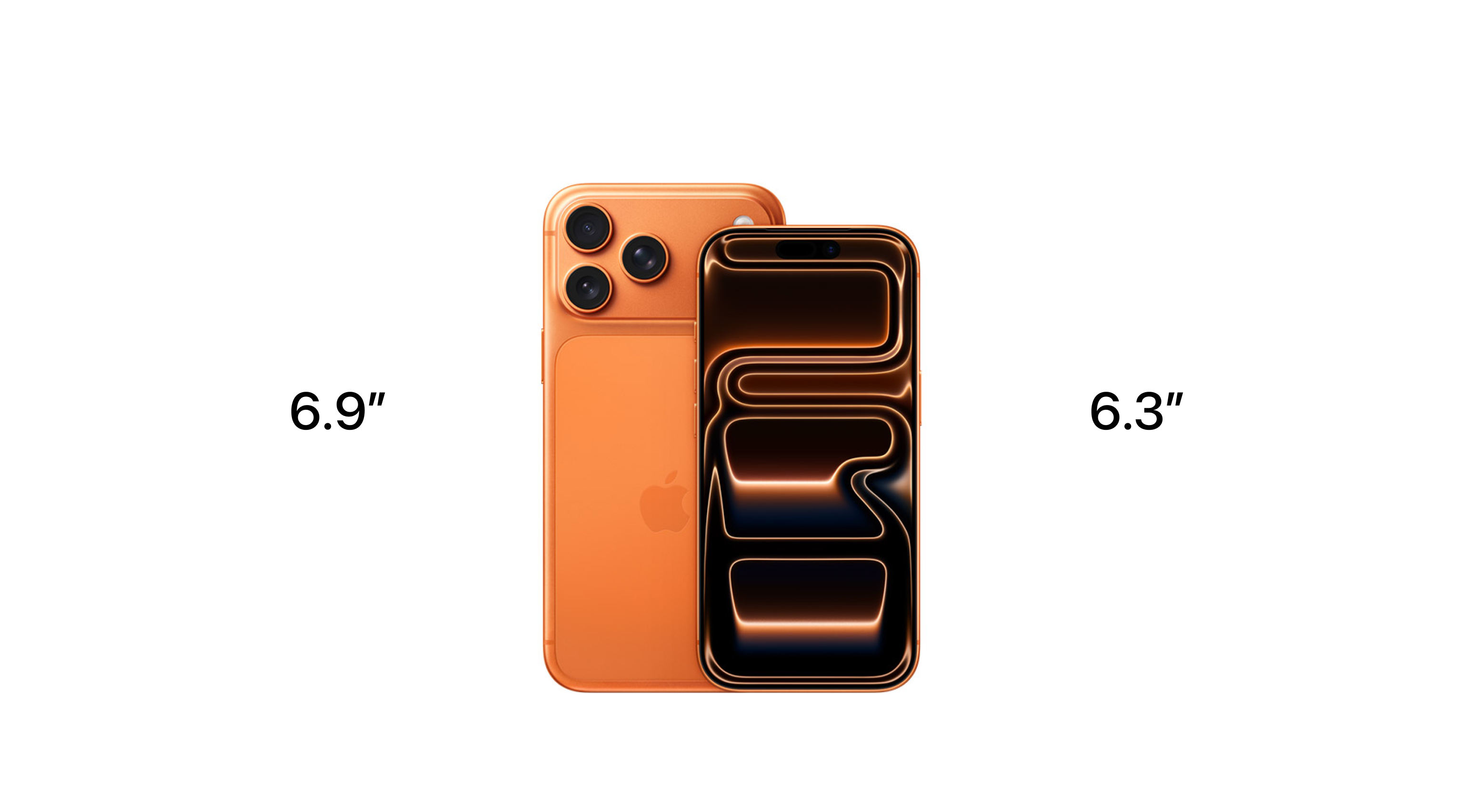 De achterkant van de oranje iPhone 17 Pro Max en voorkant van de iPhone 17 Pro