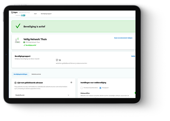Tablet met KPN Veilig Netwerk Thuis aan staan