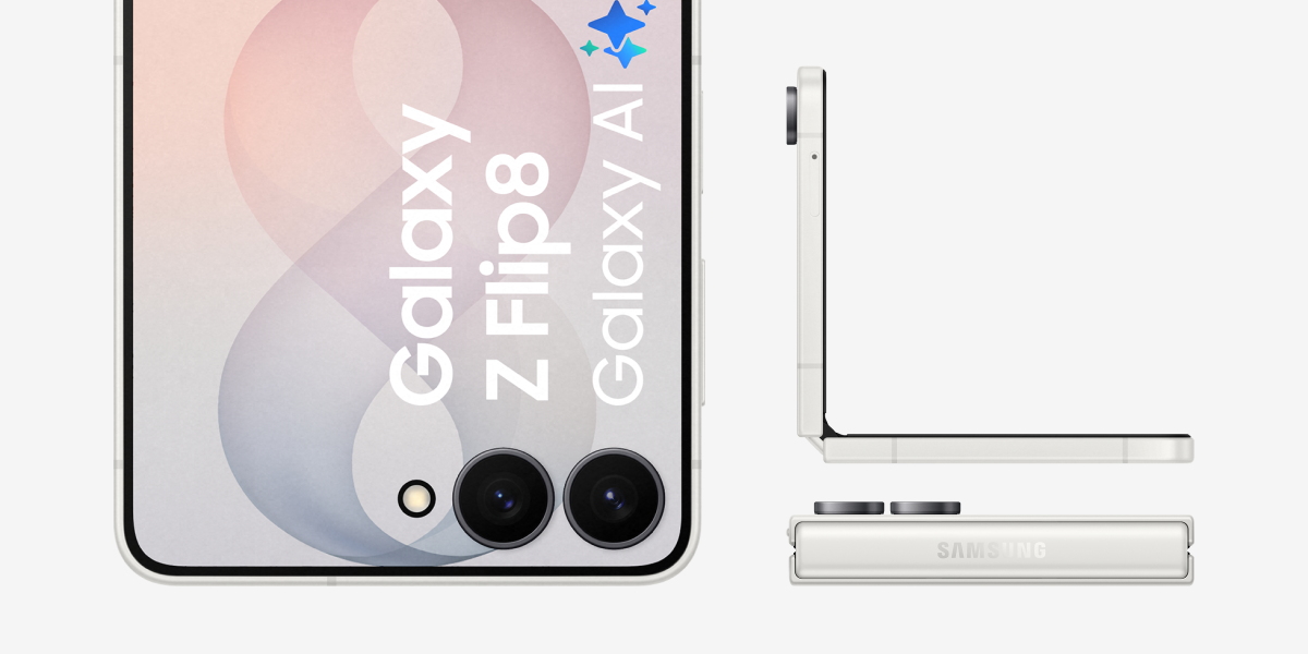 De witte Flip8 toont hoe dun de telefoon is