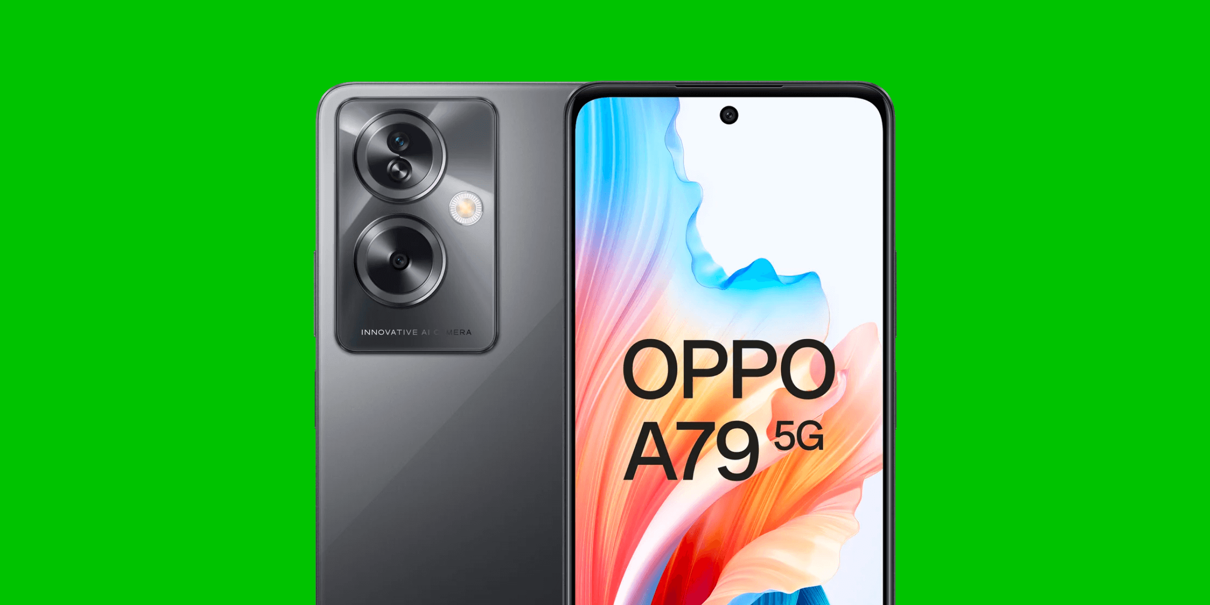 OPPO A79 op een groene achtergrond