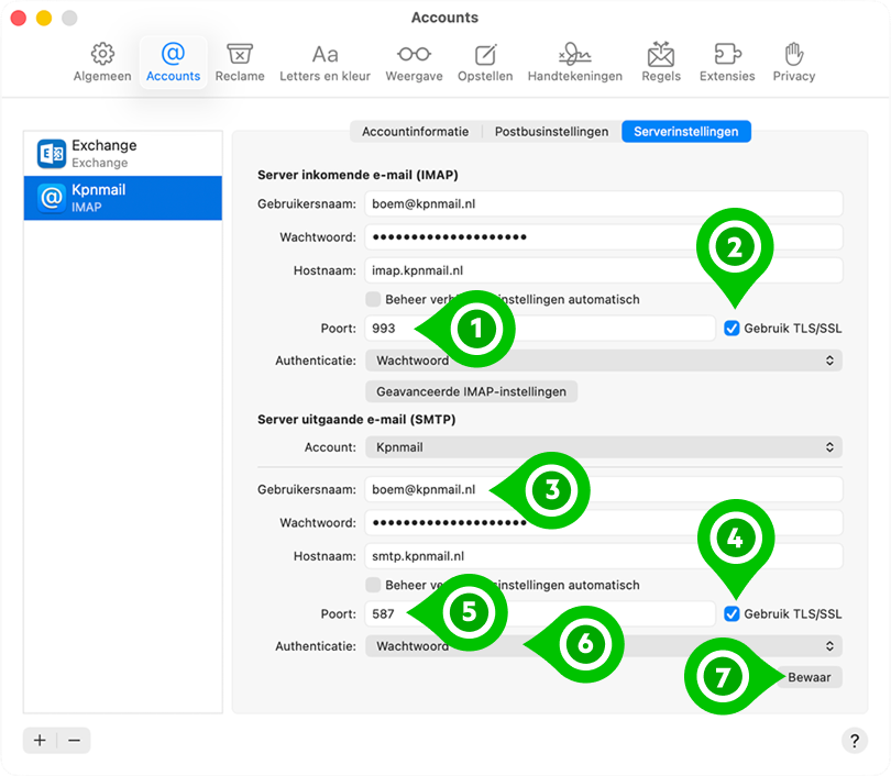 Serverinstellingen Apple Mail met IMAP, SMTP, poortinstellingen en e-mailadressen
