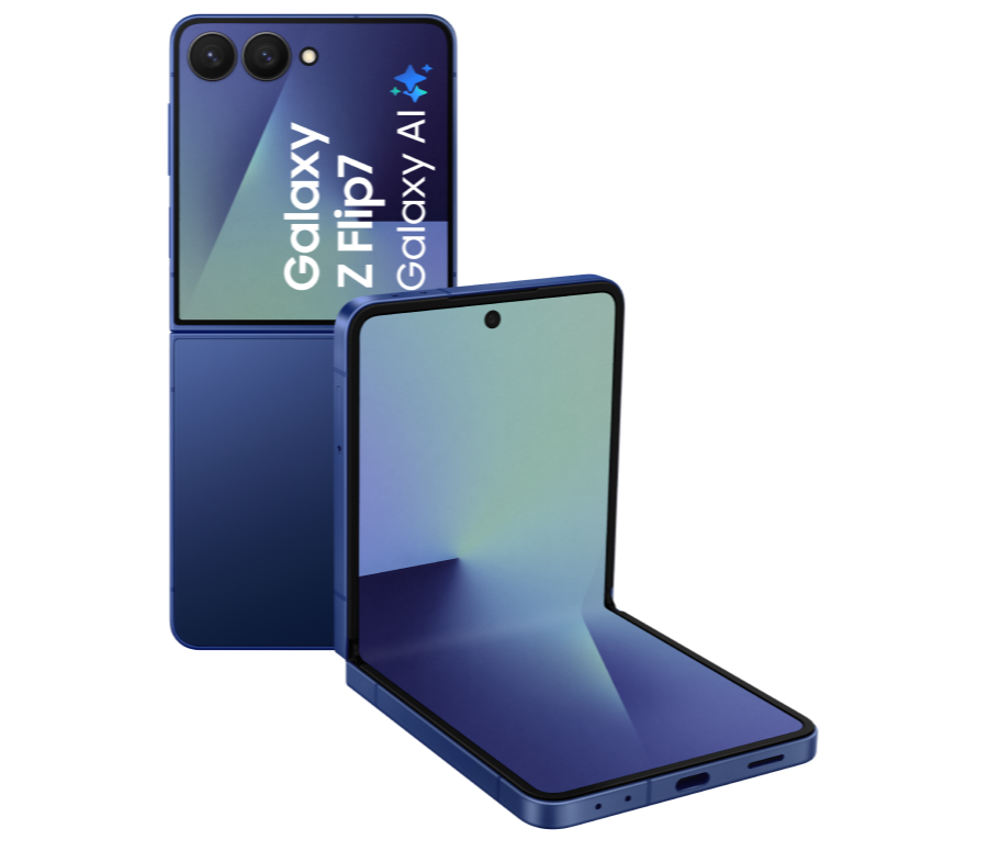 De Samsung Galaxy Z Flip7 in de kleur donkerblauw