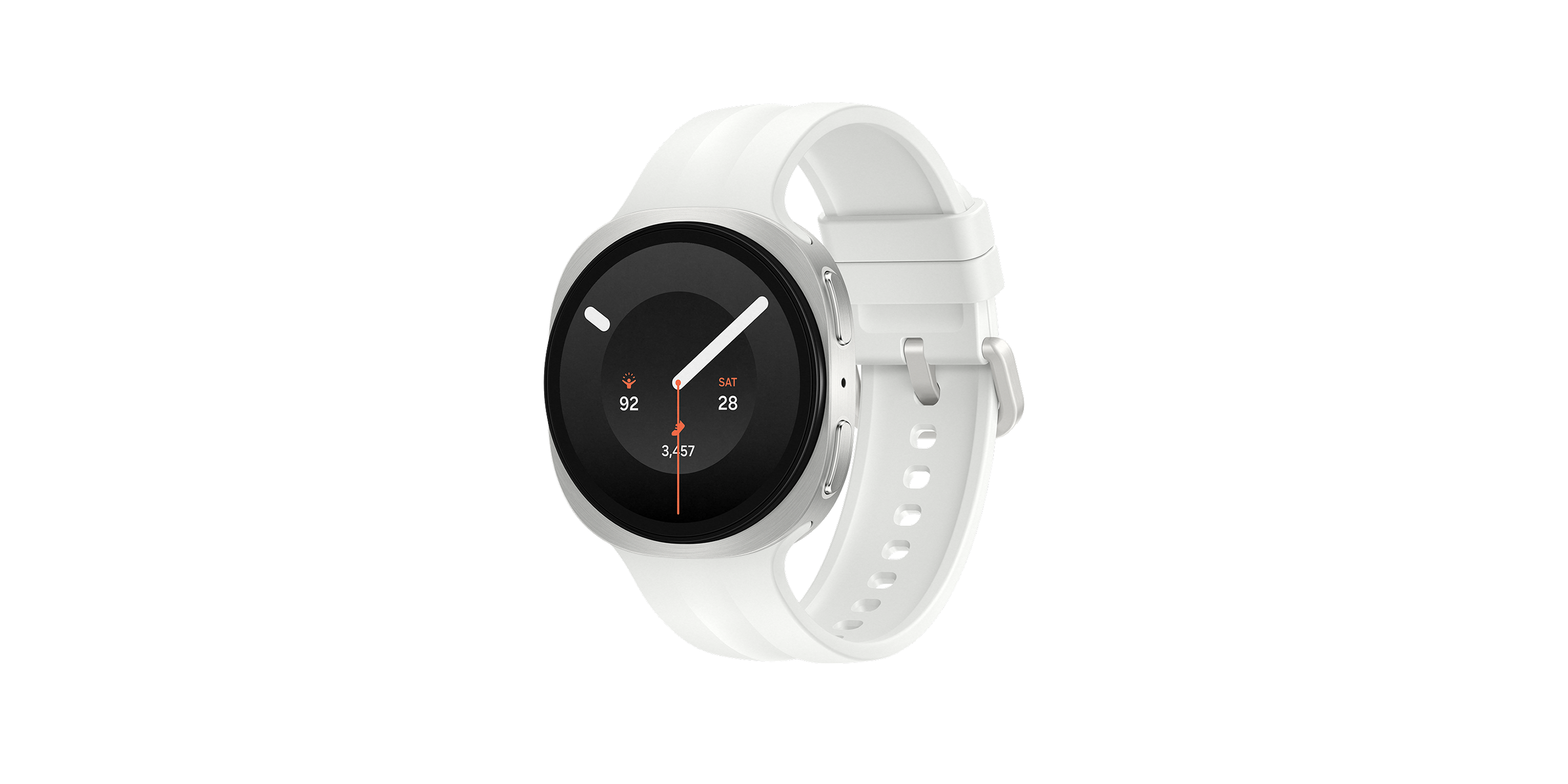 De Samsung Galaxy Watch9 Cream met een wit bandje