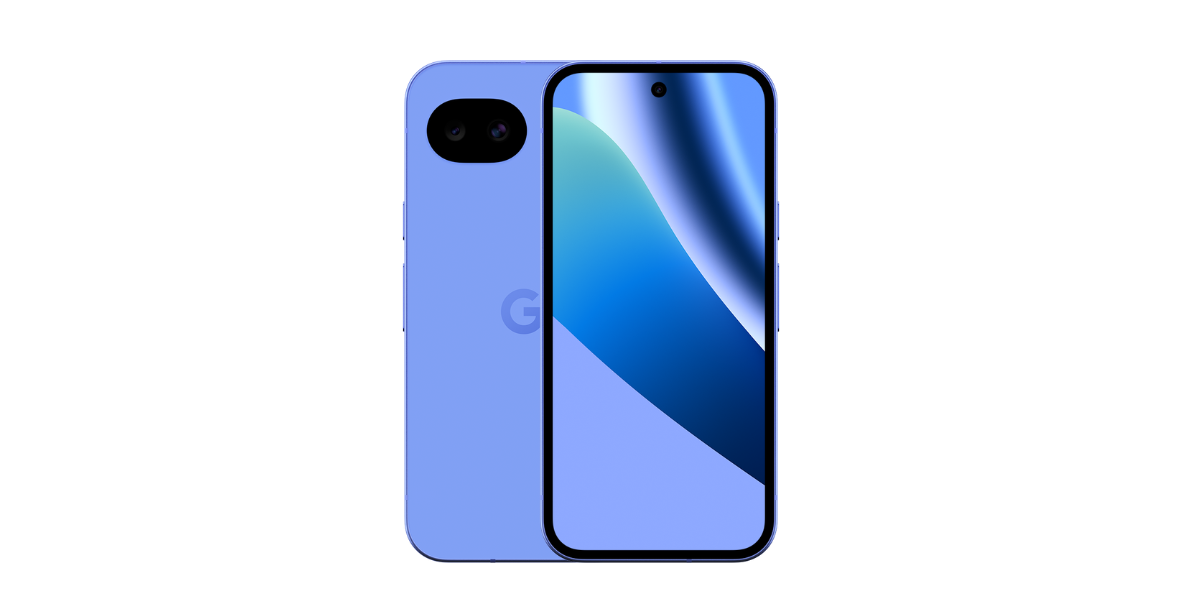 De voor en achterkant van de paarse Google Pixel 10a