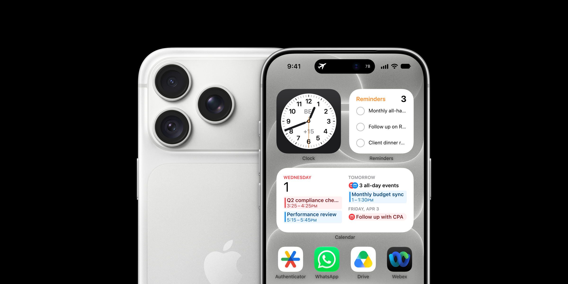Achterkant en voorkant van de witte iPhone 18 Pro