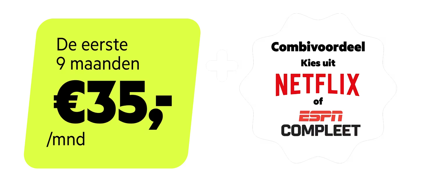 De eerste 9 maanden voor 35 euro per maand. Combineer Internet met Mobiel en krijg Netflix cadeau.