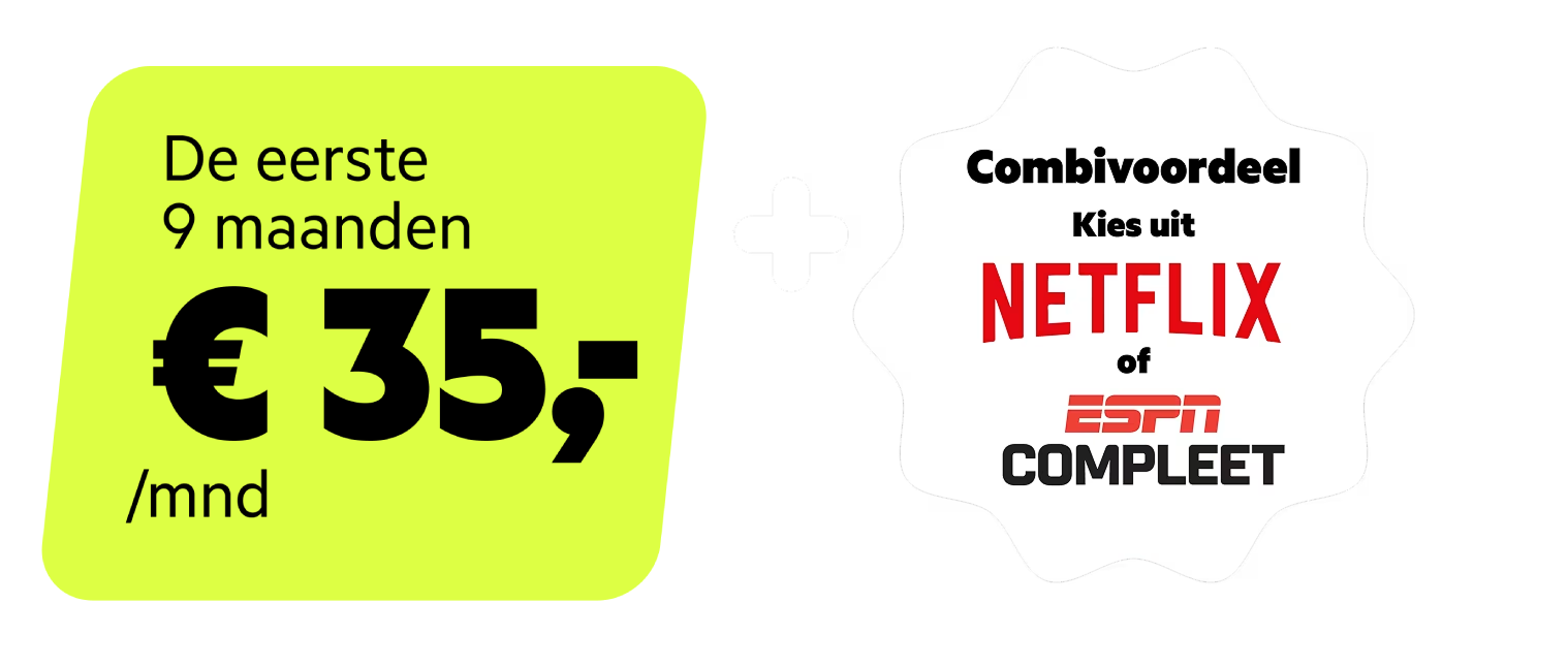 De eerste 9 maanden voor 35 euro per maand. Combineer Internet met Mobiel en krijg Netflix cadeau.