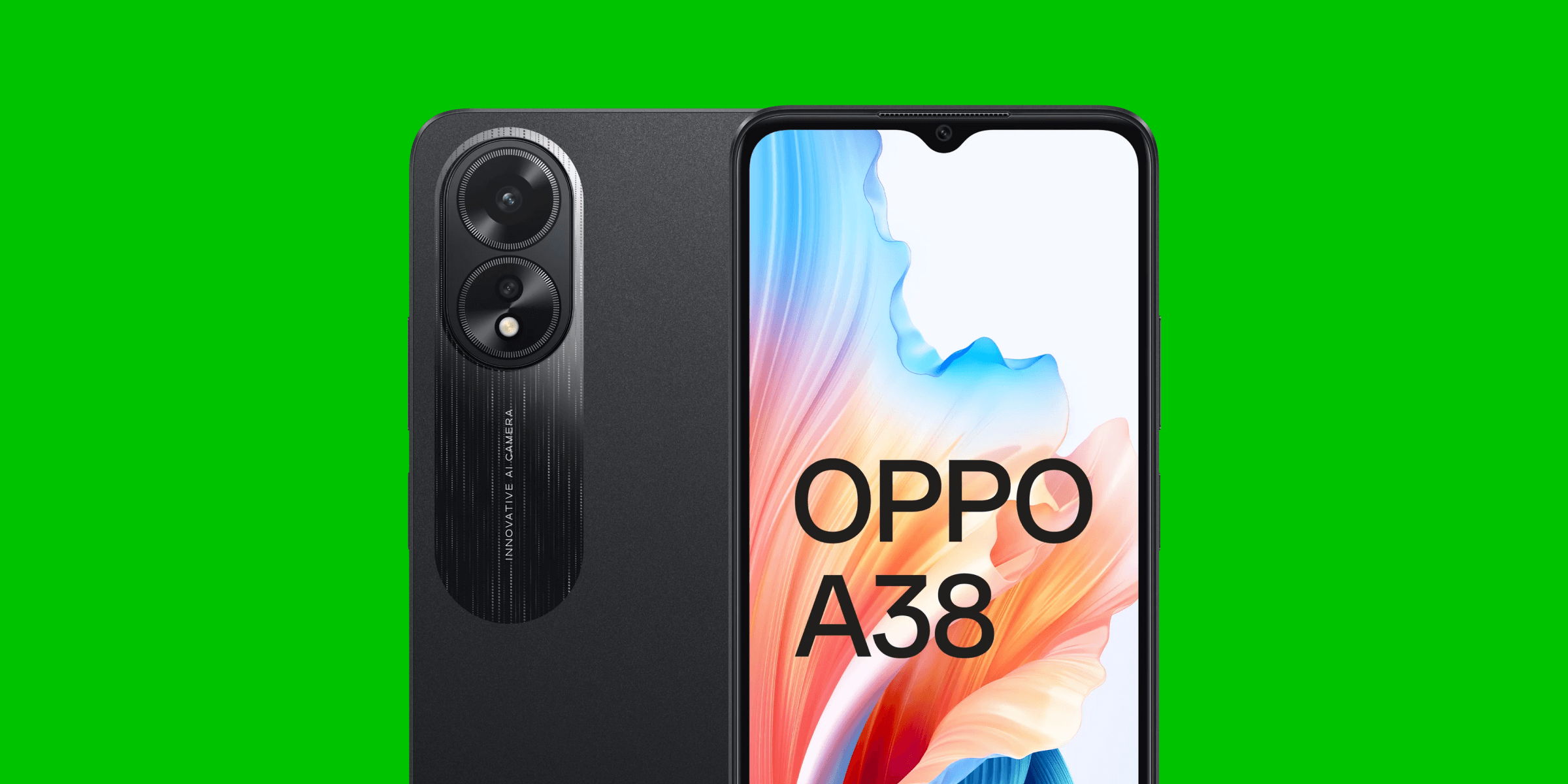 OPPO A38 op een groene achtergrond