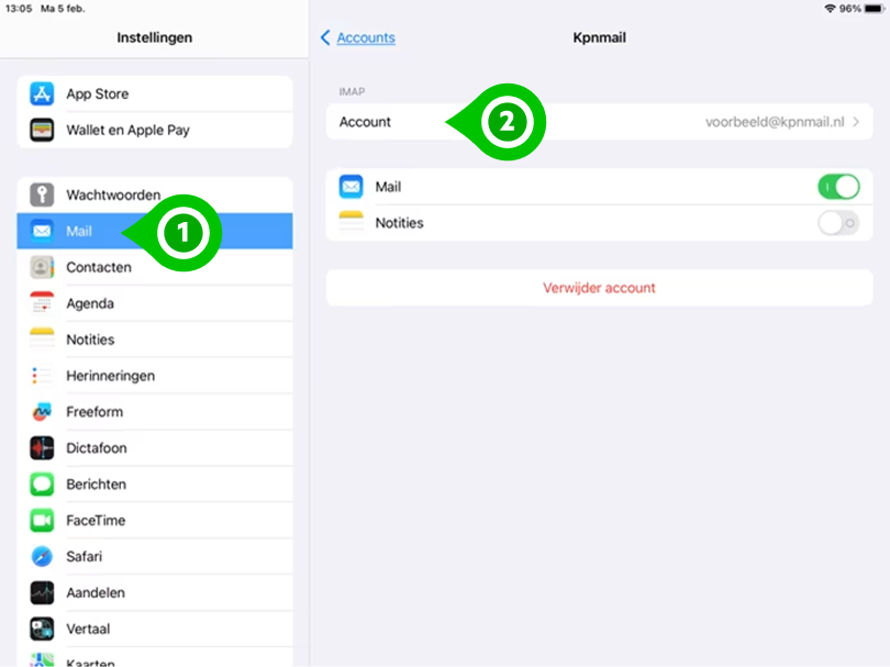 Mail instellingen in iPad of iPhone