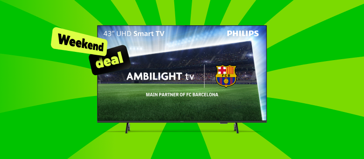 Philips Ambilight tv met voetbalveld van FC Barcelona op het scherm