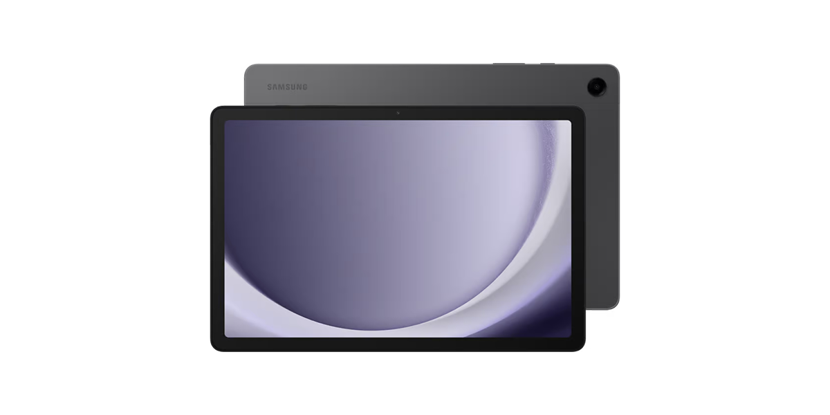 De voorkant en achterkant van de Samsung Galaxy Tab A9+