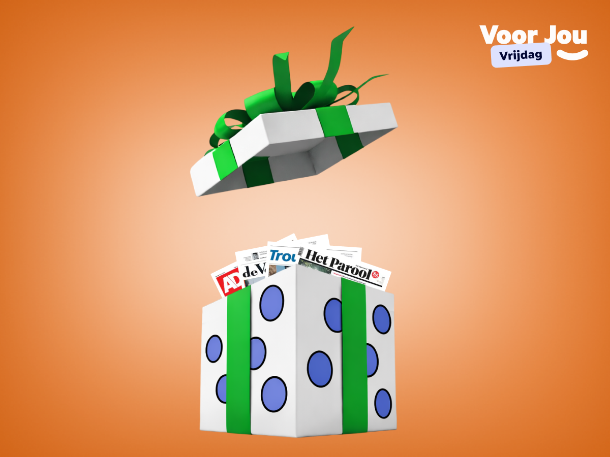 Afbeelding van kranten in een open cadeau'tje