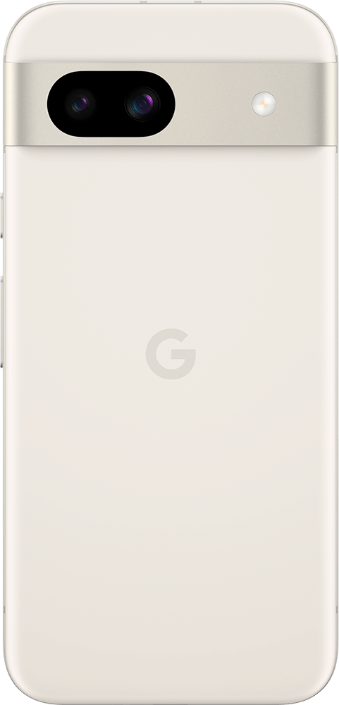Achterkant van de beige Google Pixel 8a