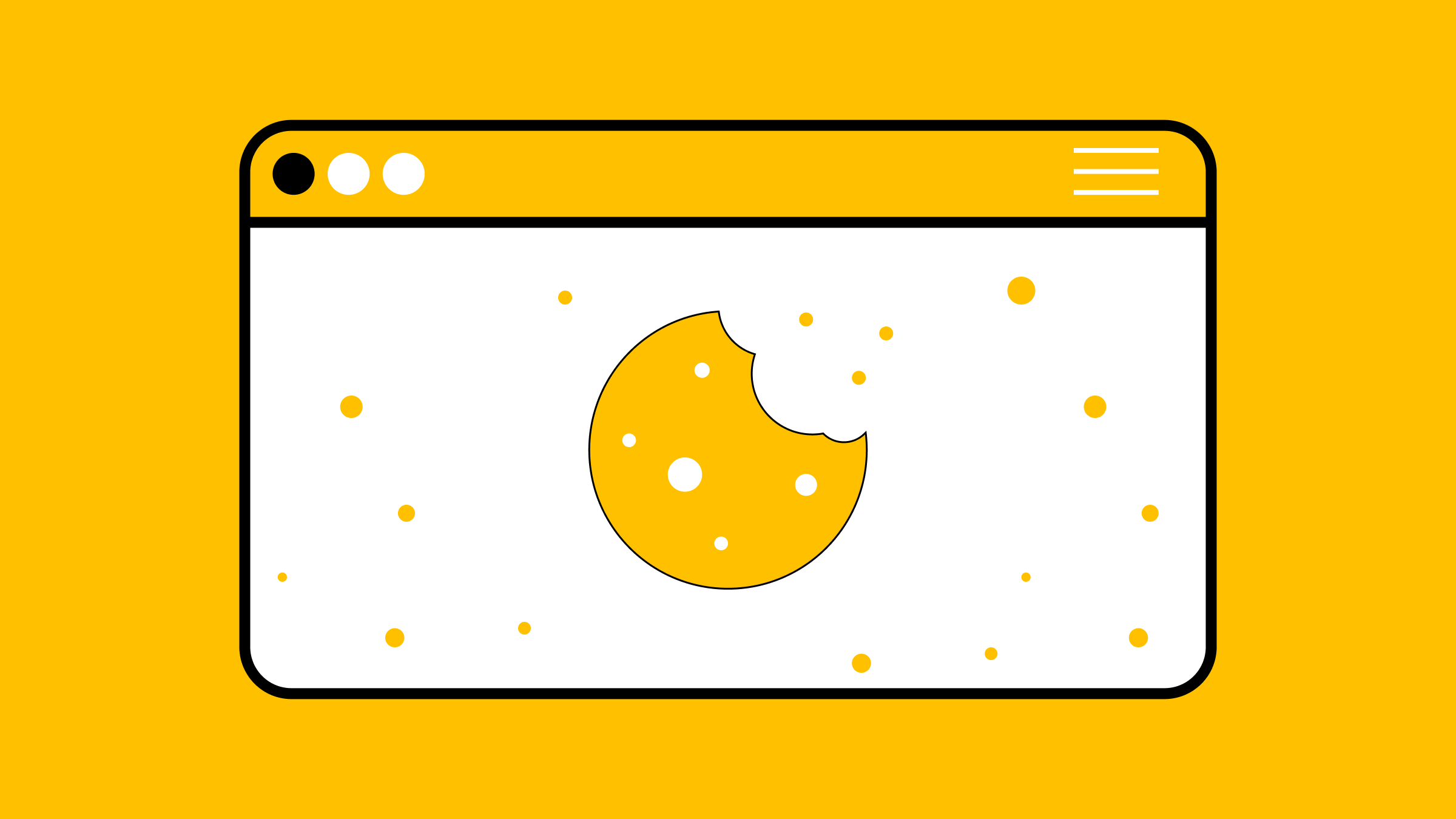 Een cookie in een internetbrowser op een gele achtergrond