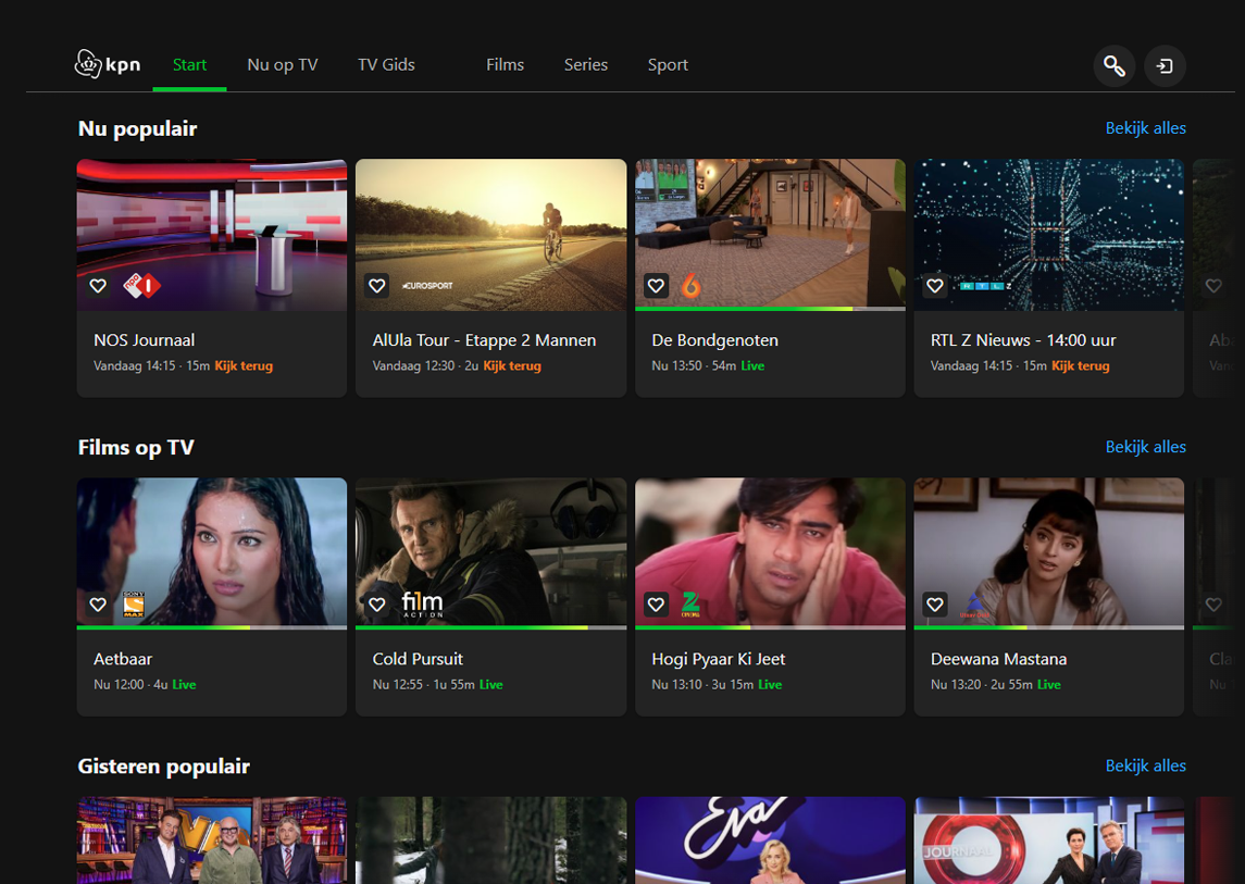 Overzicht van programma's op tv.kpn.com