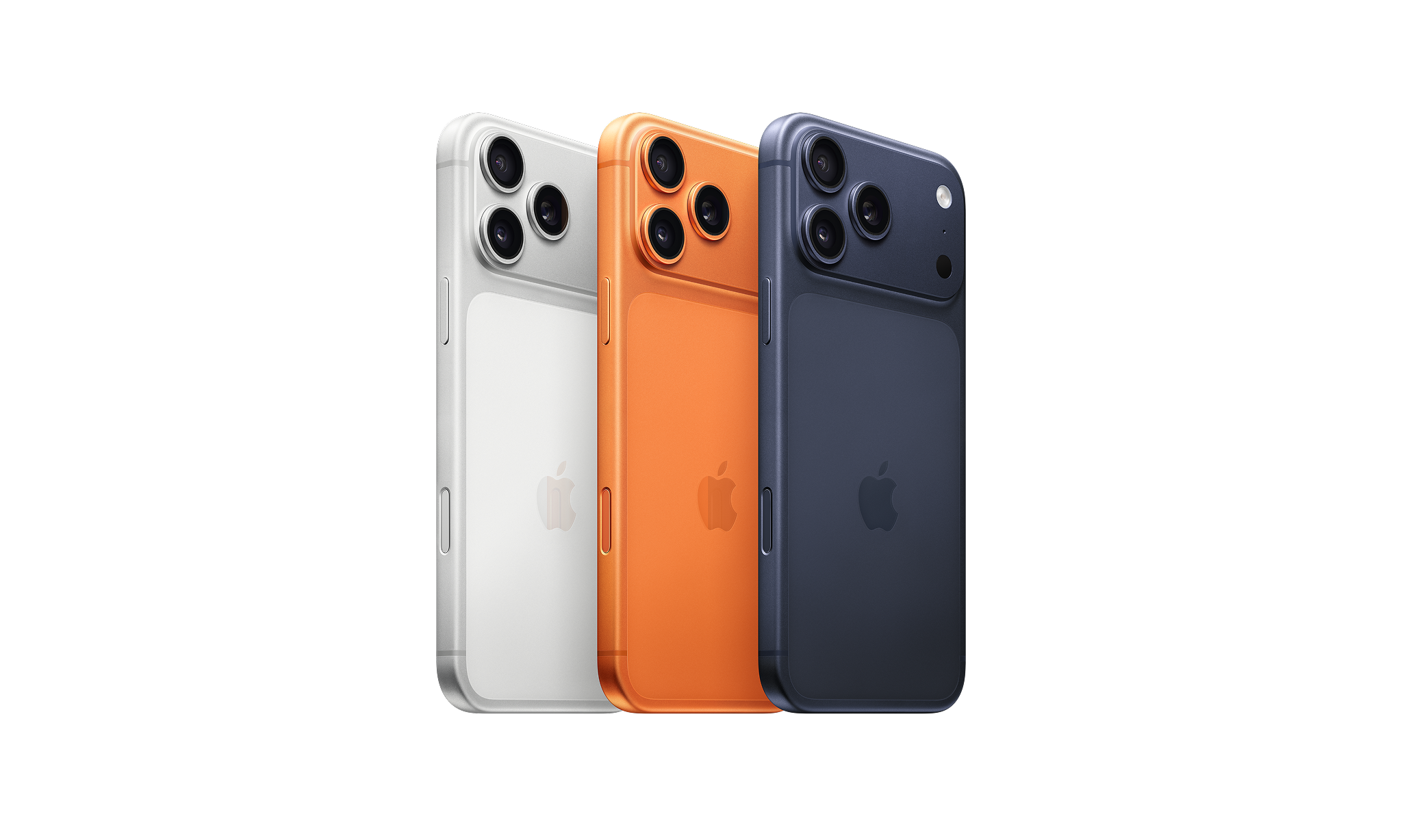 iPhone 17 Pro Max in het wit, oranje en blauw