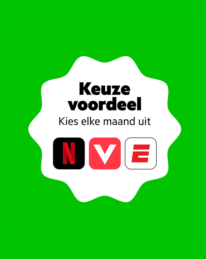 Blokken met Combivoordeel: 'Tot 7,50 euro per maand korting op Mobiel', 'Dubbele data', 'Kies uit Netflix of ESPN', 'Gratis Pluspakket'