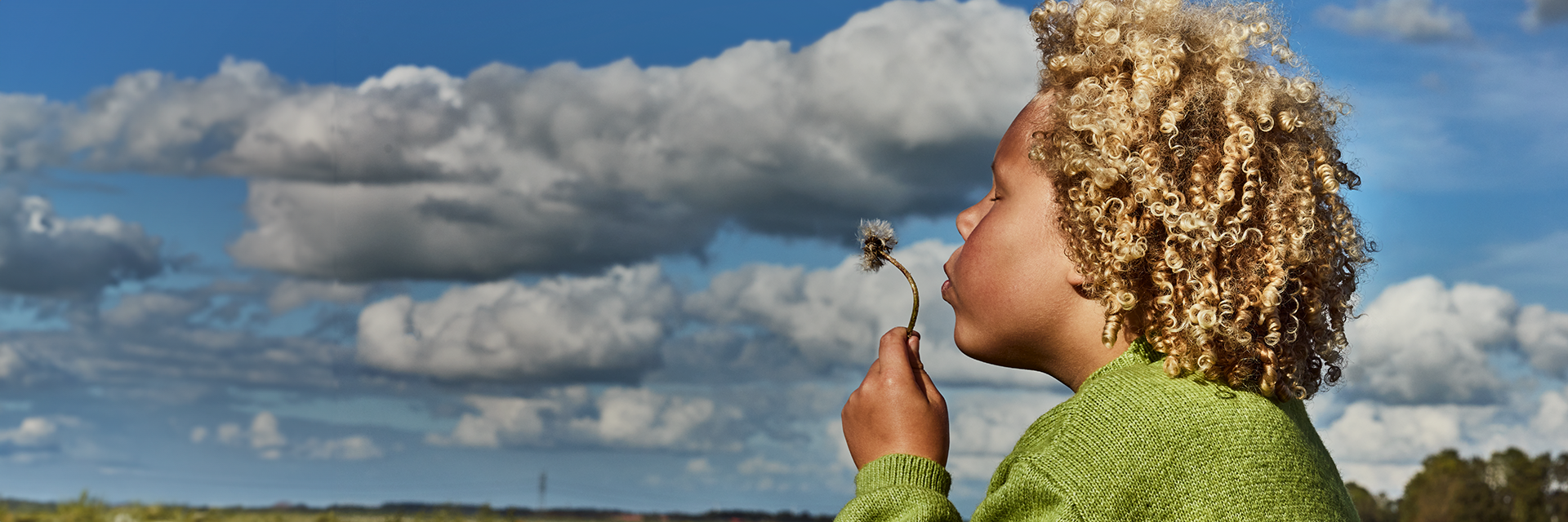 Kind blaast paardebloem
