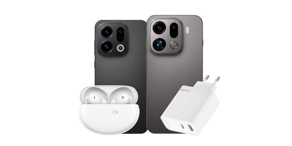 De OPPO Find X9 en de Find X9 Pro + Air4 Pro oordopjes en 80 W adapter