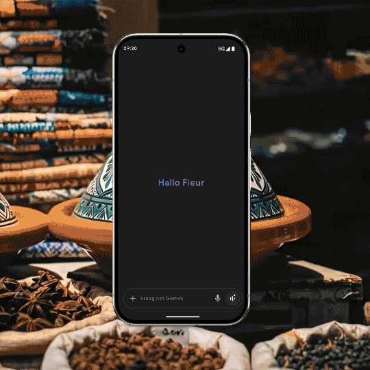 Telefoon scant een kruidenpot op een markt in Marrakech en geeft extra informatie met Google Gemini