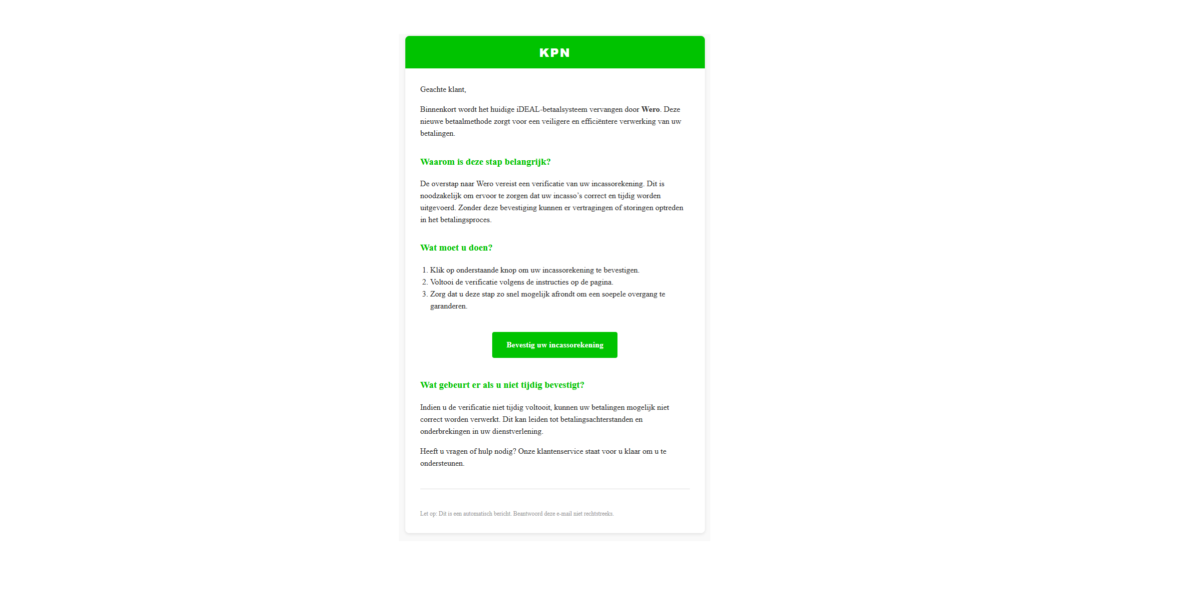 Afbeelding van phishing mail met onderwerp: iDeal betaalsysteem wordt vervangen.