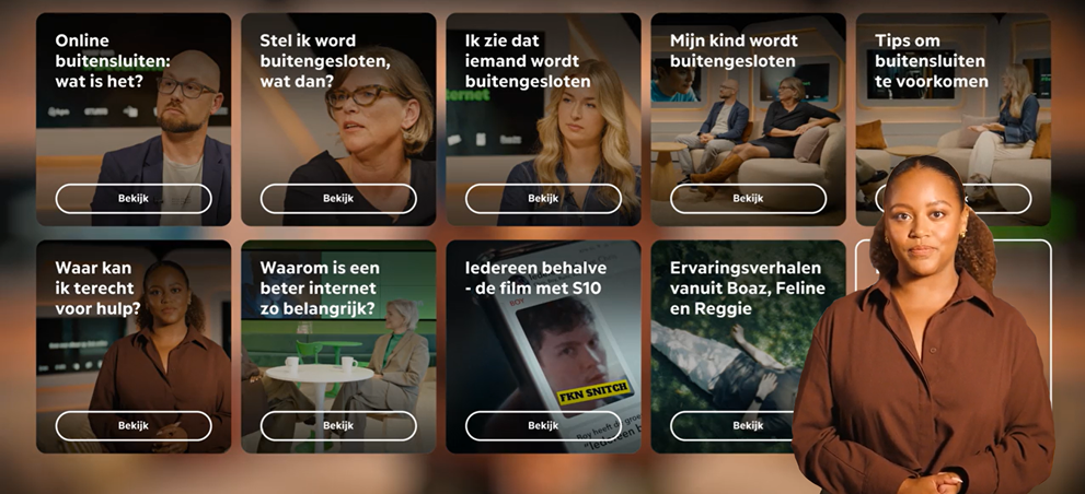 Vrouw kijkt de camera in met de woorden ernaast: online buitensluiten uitgelegd