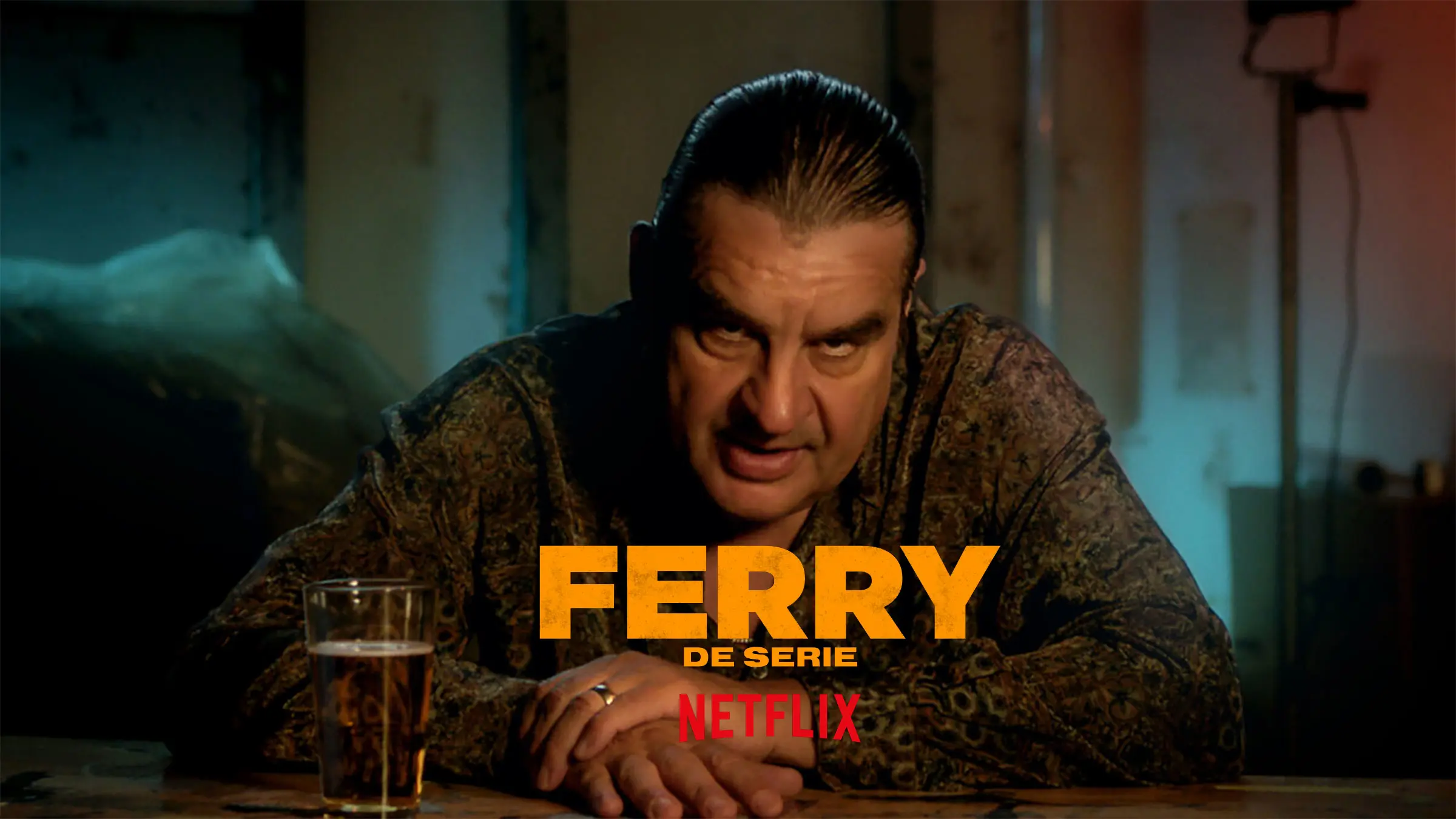 logo van Ferry de serie op netflix met op de achtergrond acteur die Ferry speelt