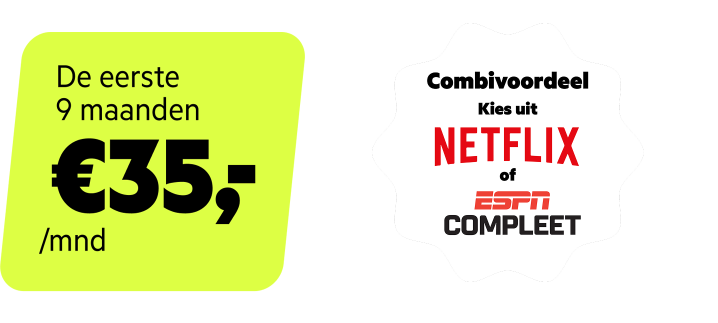 De eerste 9 maanden voor 35 euro per maand. Combineer Internet met Mobiel en krijg Netflix cadeau.