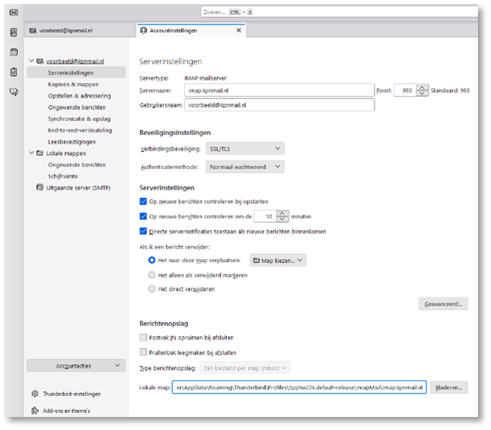 Mozilla Thunderbird - serverinstellingen