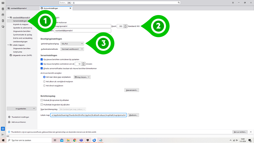 Serverinstellingen in Thunderbird